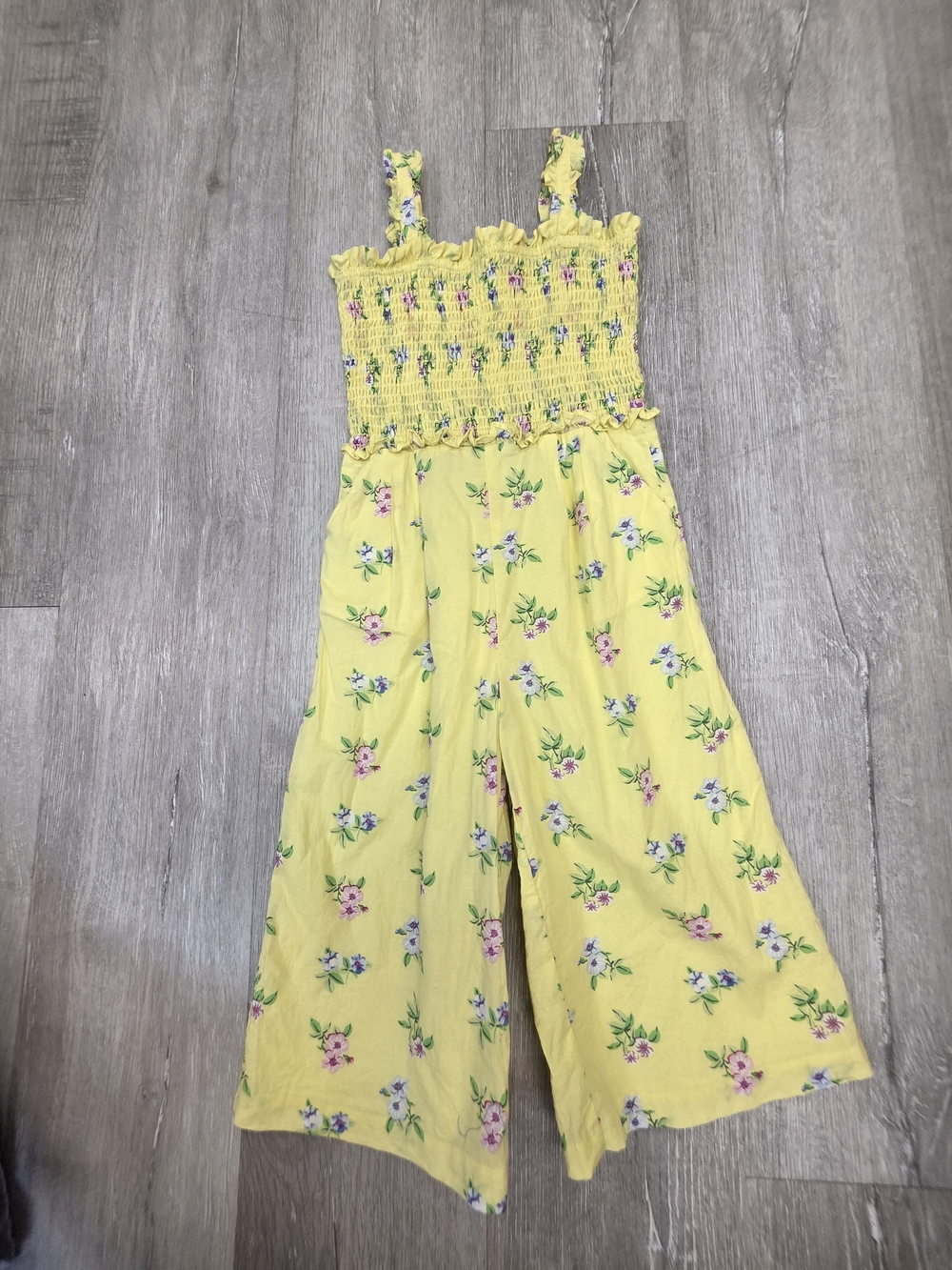Janie and Jack Yellow Floral Smocked One-Piece Chiffon Romper